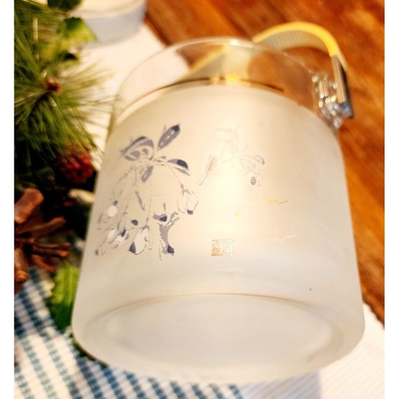 Aderia frosted blue floral glass ice bucket - Picture 3 of 8